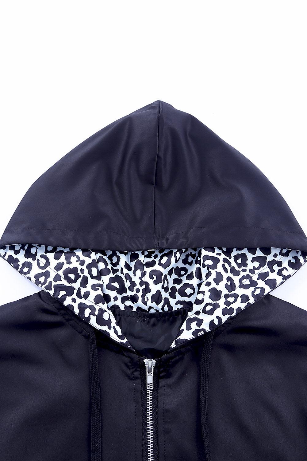 Leopard Color Block Zip-Up Hooded Jacket BLUE ZONE PLANET