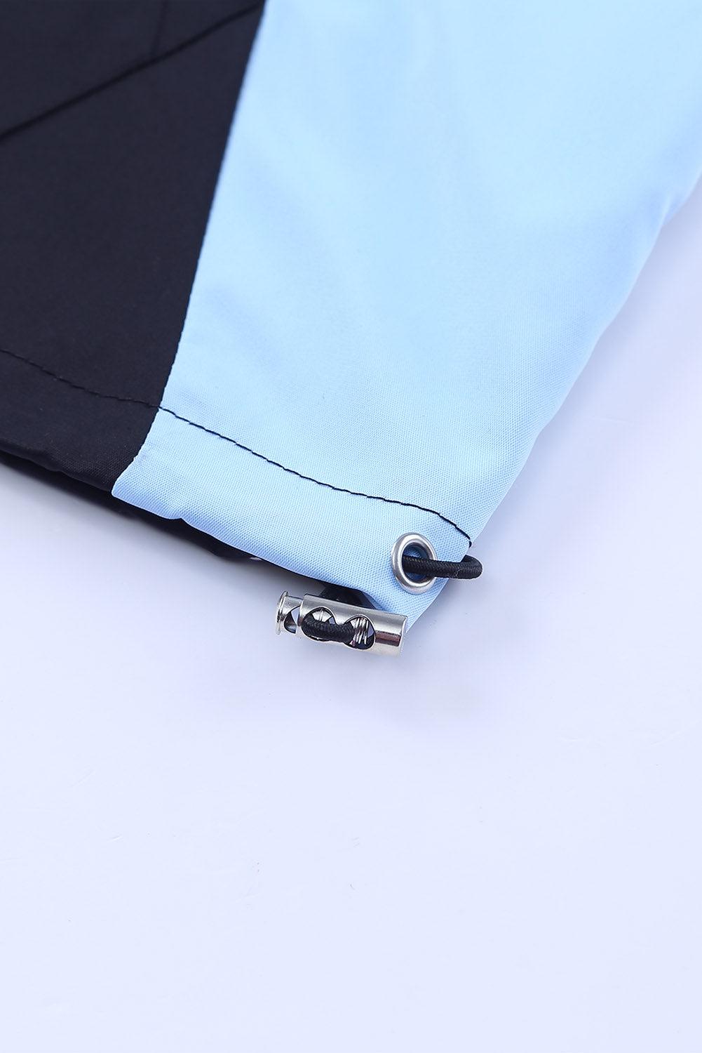 Leopard Color Block Zip-Up Hooded Jacket BLUE ZONE PLANET