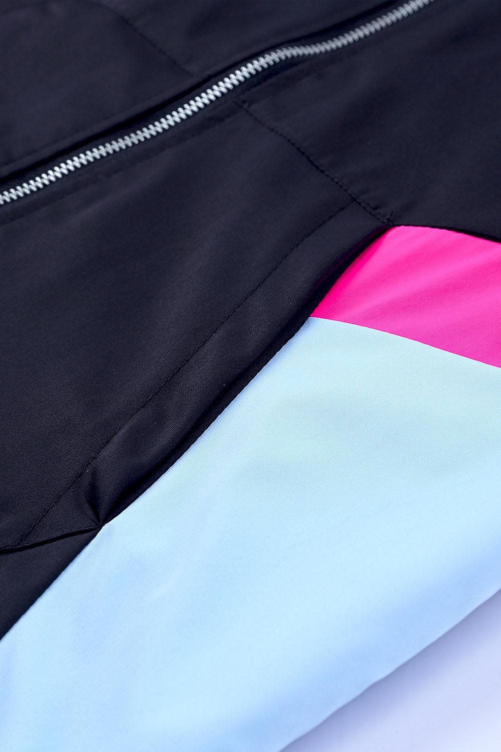 Leopard Color Block Zip-Up Hooded Jacket BLUE ZONE PLANET