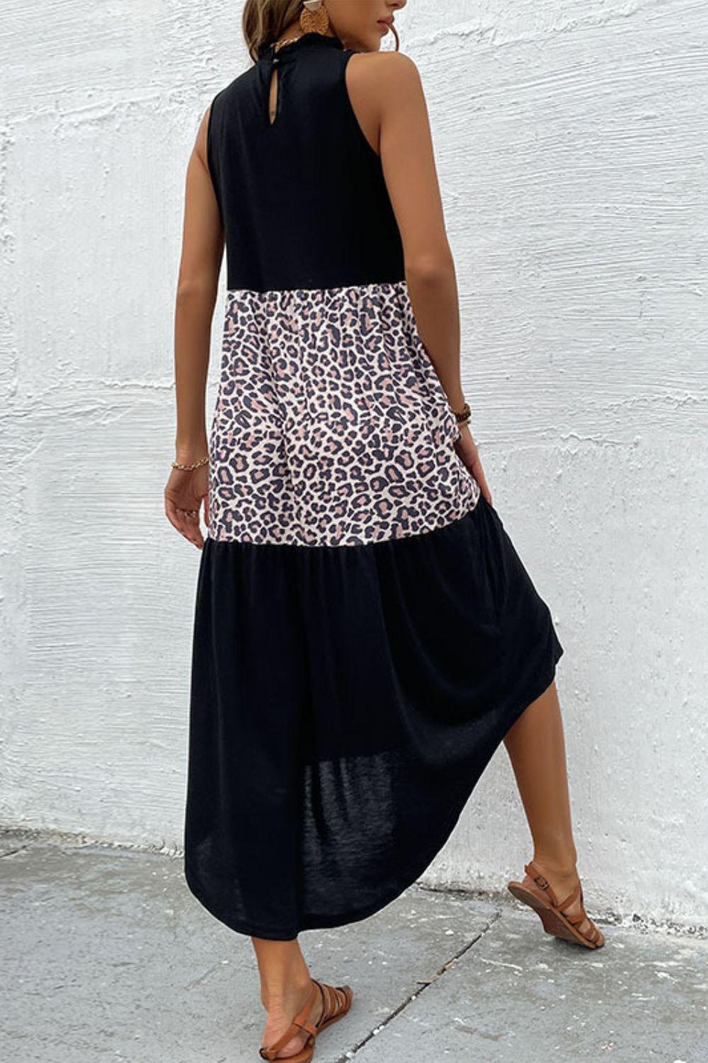 Leopard Contrast Sleeveless Maxi Dress BLUE ZONE PLANET