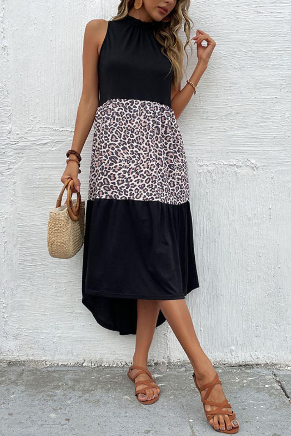 Leopard Contrast Sleeveless Maxi Dress BLUE ZONE PLANET