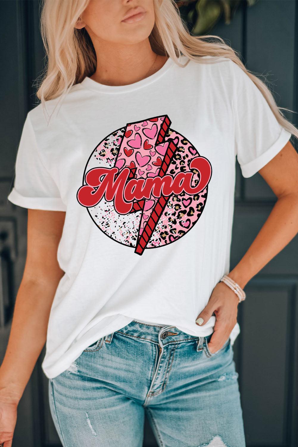 Leopard MAMA Graphic Cuffed Tee Shirt BLUE ZONE PLANET