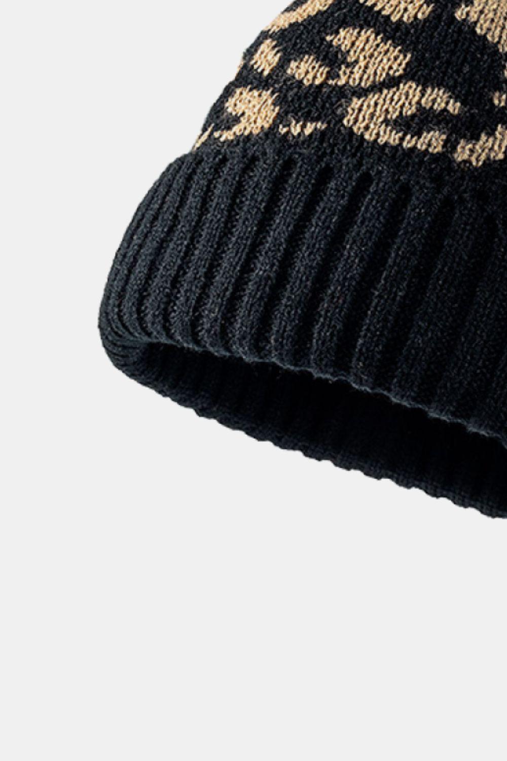 Leopard Pom-Pom Cuffed Beanie BLUE ZONE PLANET