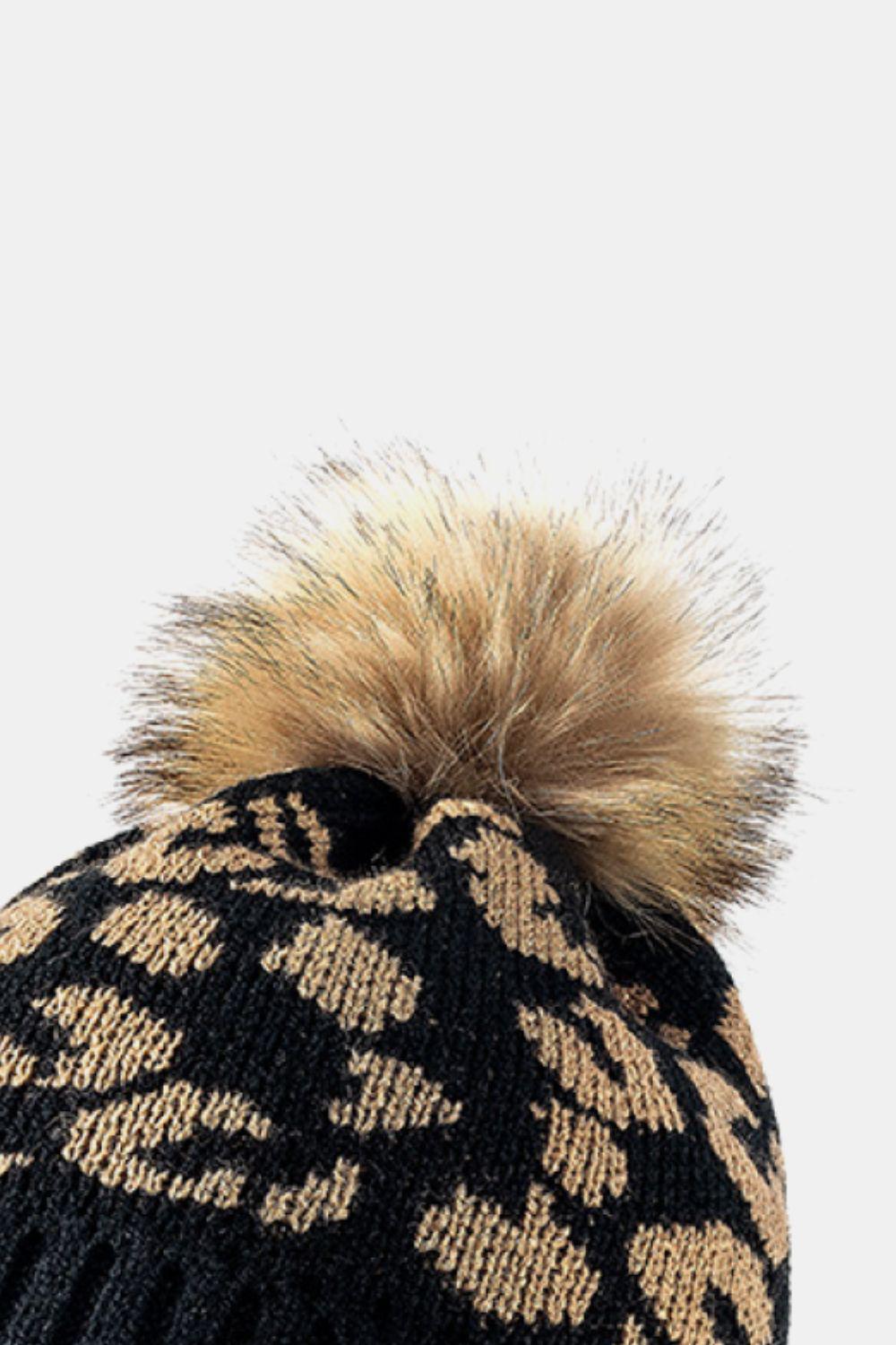 Leopard Pom-Pom Cuffed Beanie BLUE ZONE PLANET