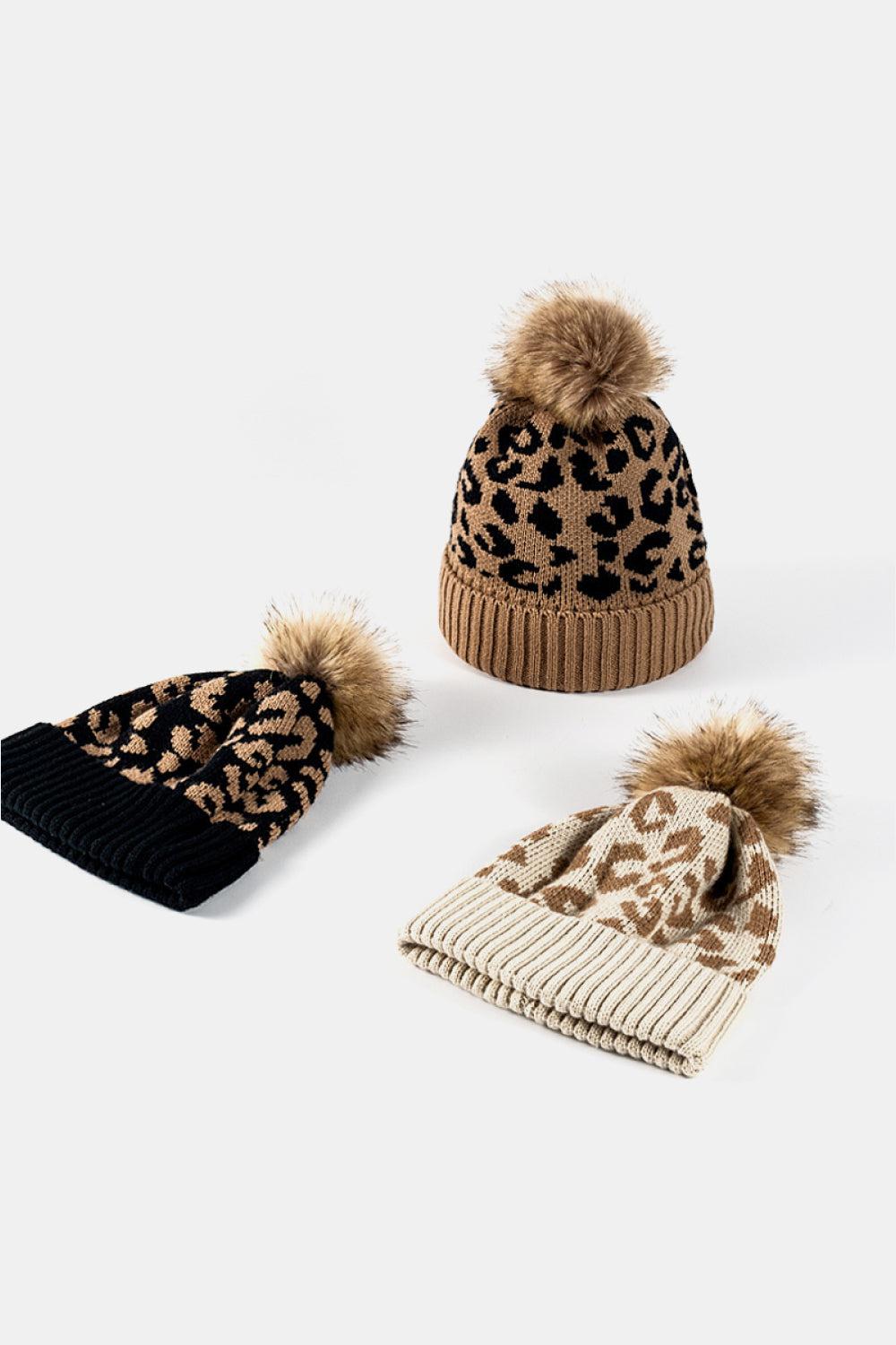 Leopard Pom-Pom Cuffed Beanie BLUE ZONE PLANET