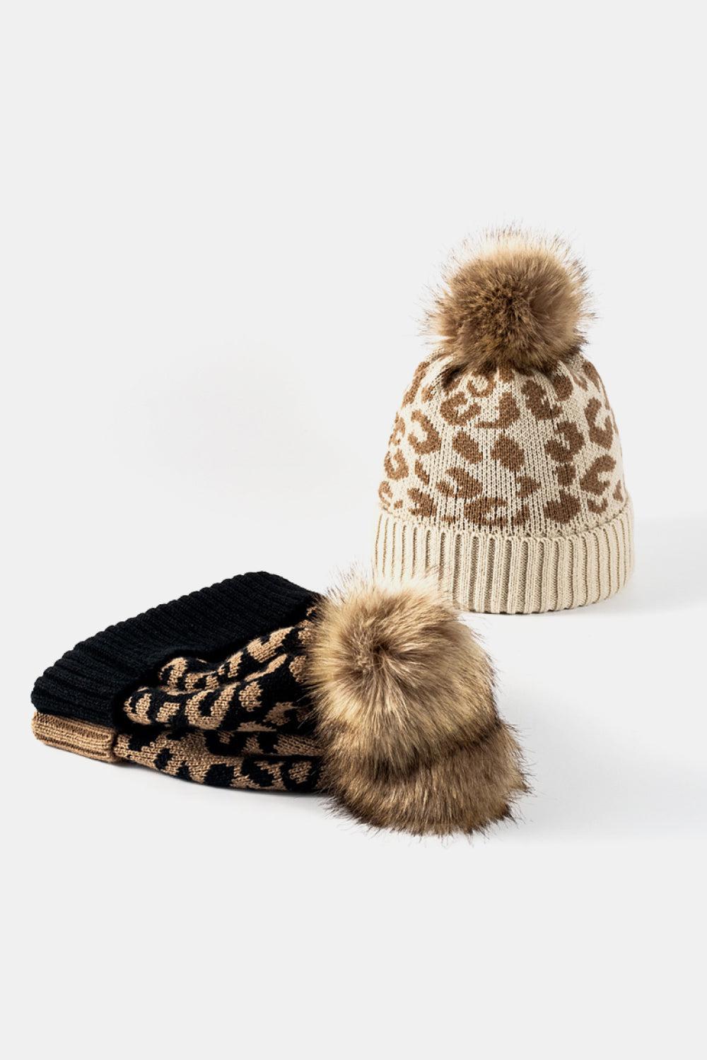 Leopard Pom-Pom Cuffed Beanie BLUE ZONE PLANET