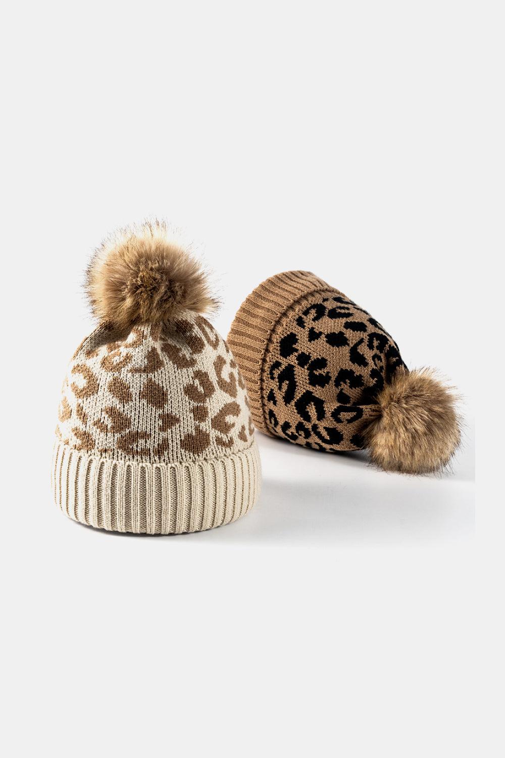 Leopard Pom-Pom Cuffed Beanie BLUE ZONE PLANET