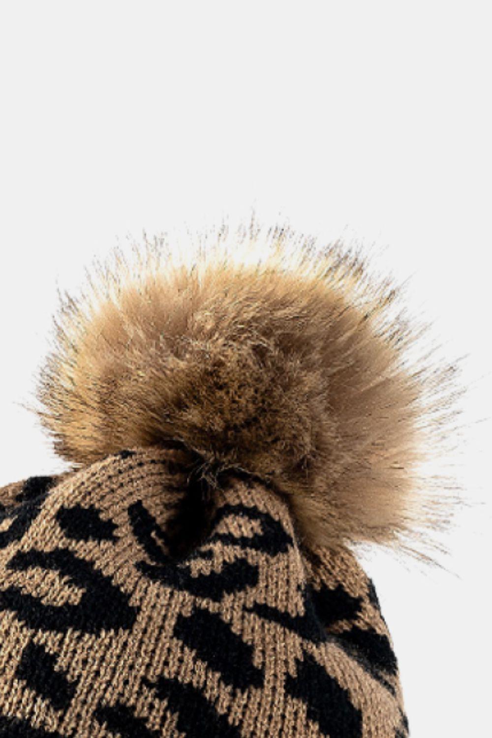 Leopard Pom-Pom Cuffed Beanie BLUE ZONE PLANET
