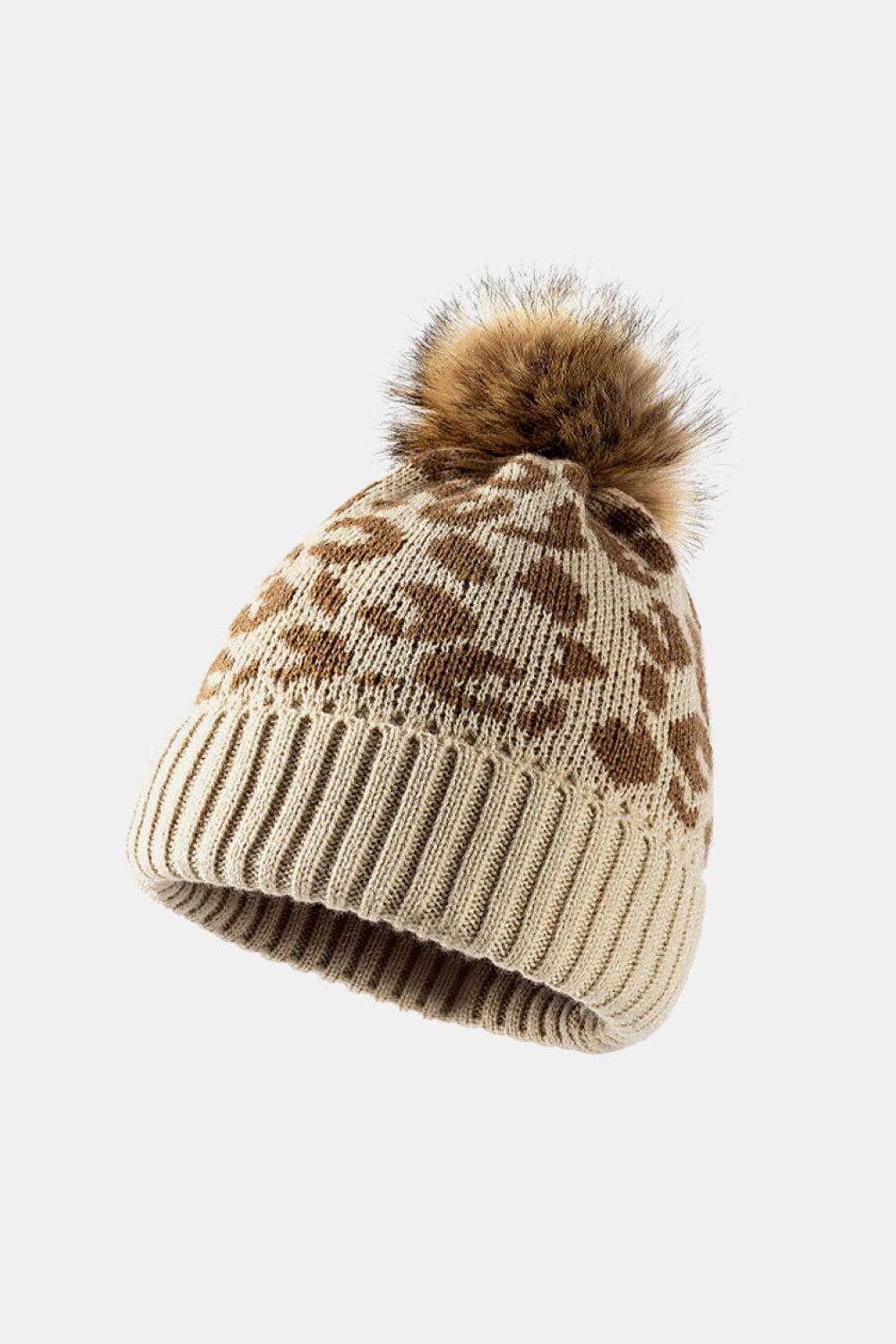 Leopard Pom-Pom Cuffed Beanie BLUE ZONE PLANET