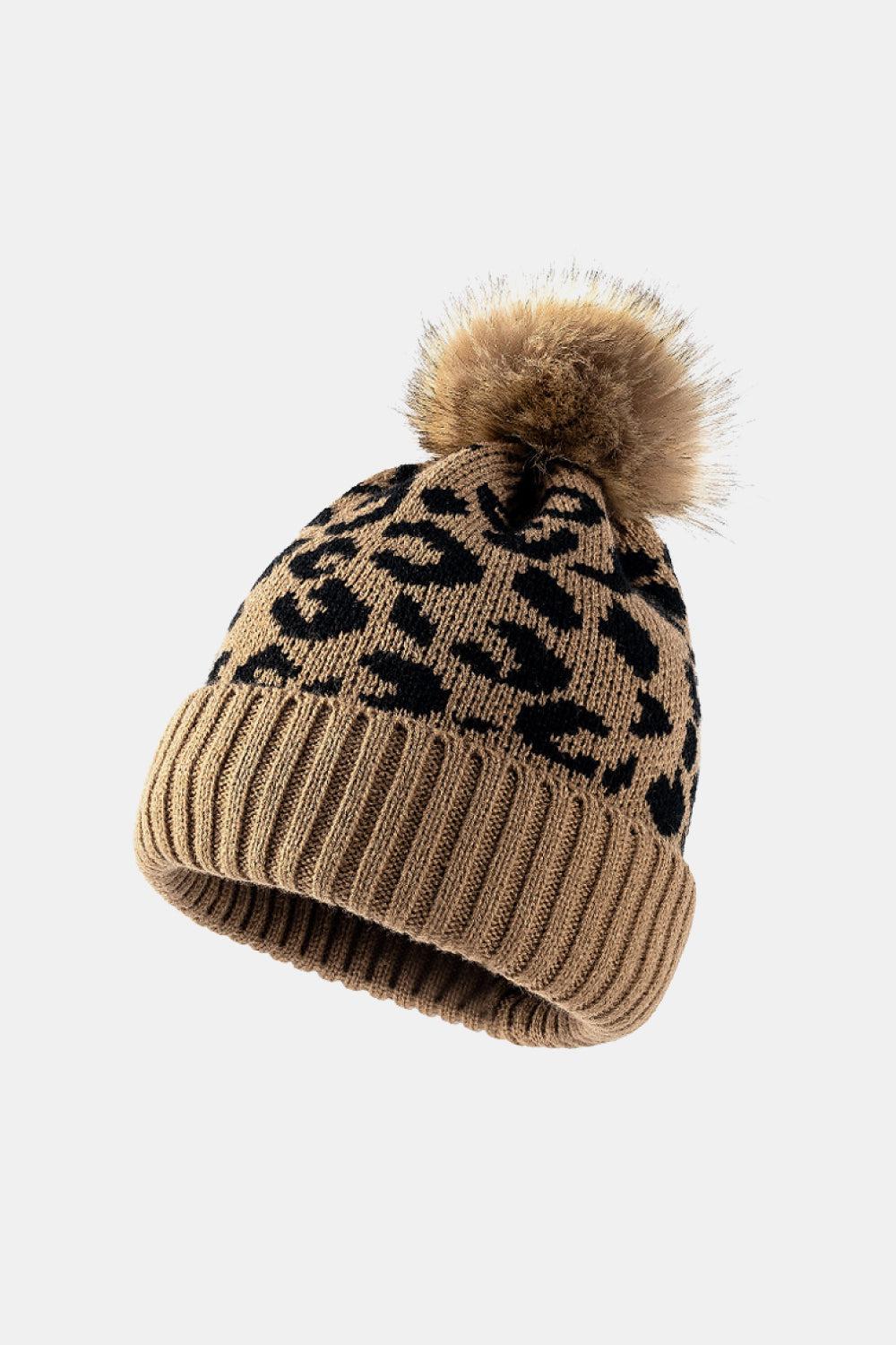 Leopard Pom-Pom Cuffed Beanie BLUE ZONE PLANET