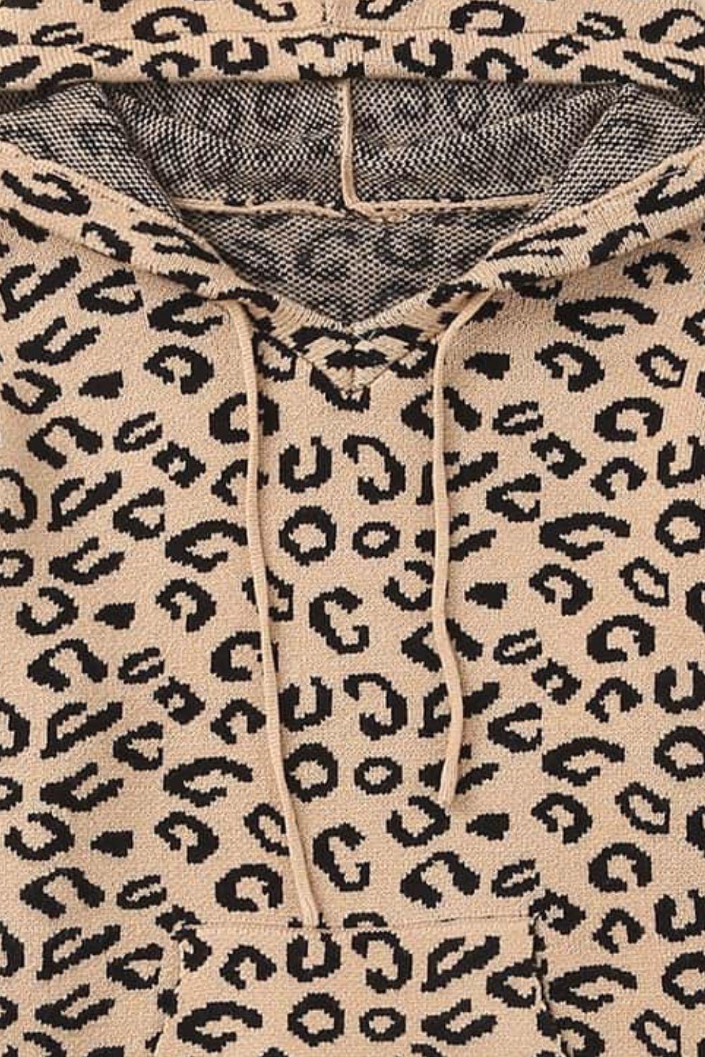 Leopard Print Drawstring Hooded Sweater BLUE ZONE PLANET