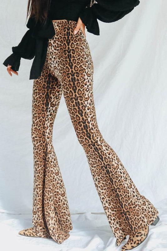 Leopard Print Flare Leg Pants BLUE ZONE PLANET