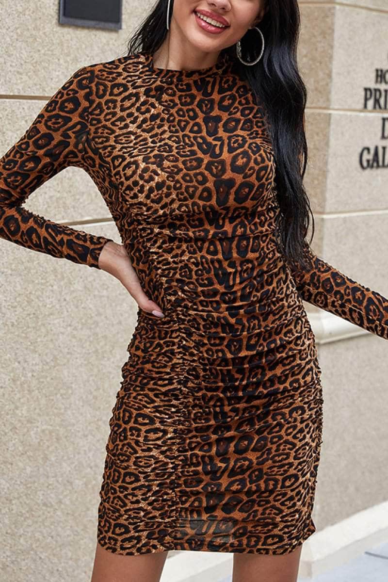 Leopard Print High Neck Dress BLUE ZONE PLANET
