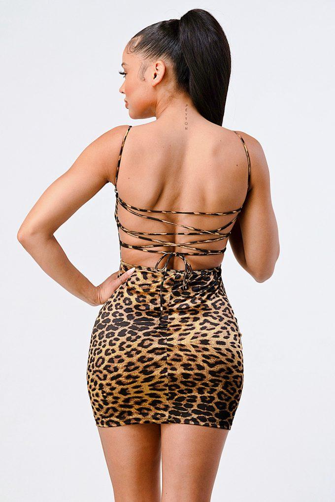 Leopard Print Knit Satin Mini Dress Blue Zone Planet