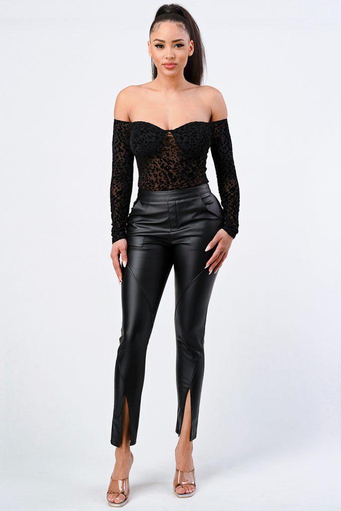 Leopard Print Off Shoulder Bodysuit Blue Zone Planet