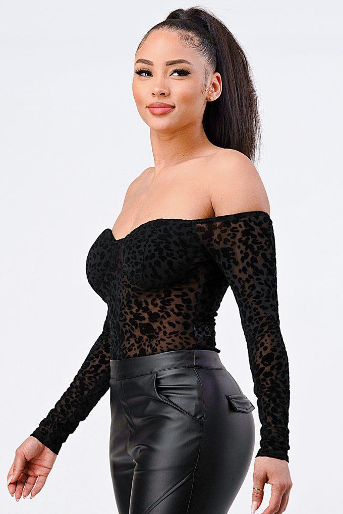 Leopard Print Off Shoulder Bodysuit Blue Zone Planet