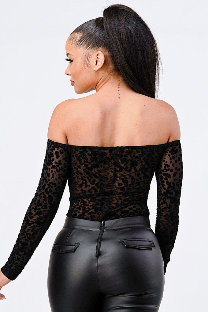 Leopard Print Off Shoulder Bodysuit Blue Zone Planet