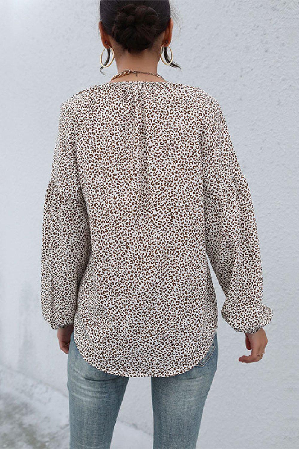Leopard Print Tie Neck Blouse BLUE ZONE PLANET