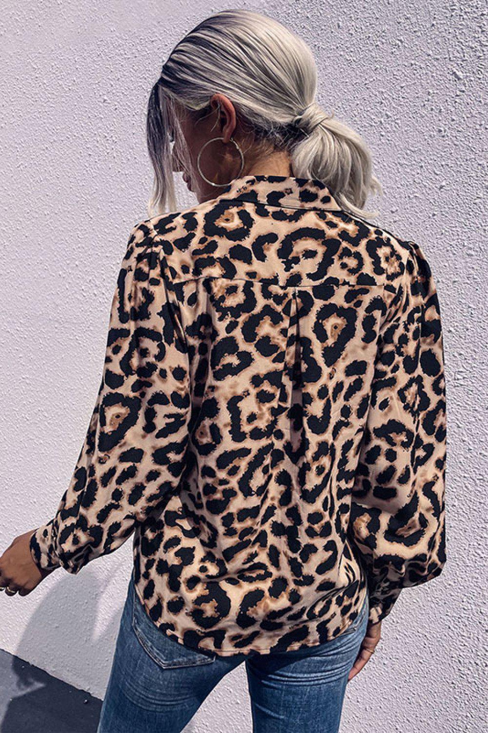 Leopard Printed Button Down Blouse BLUE ZONE PLANET