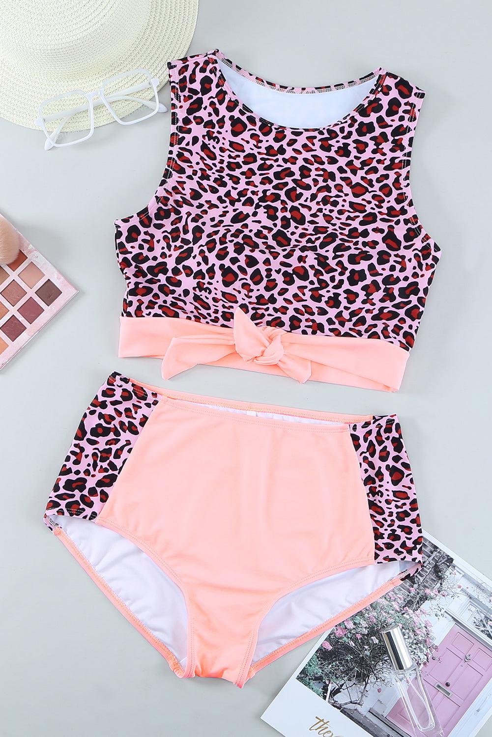 Leopard Tie-Knot High Waist Bikini Set BLUE ZONE PLANET