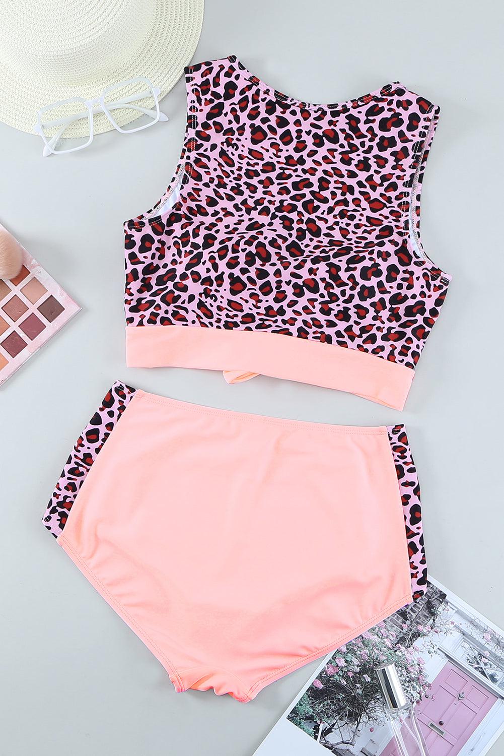 Leopard Tie-Knot High Waist Bikini Set BLUE ZONE PLANET
