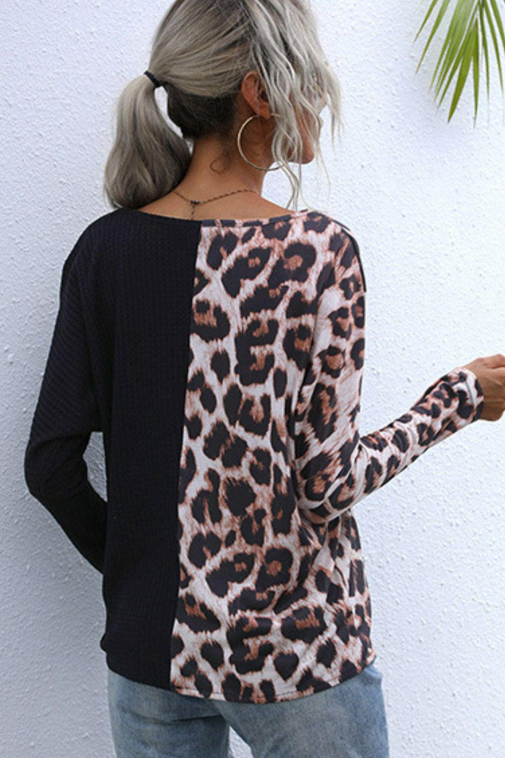 Leopard V-Neck Tie Front Top BLUE ZONE PLANET