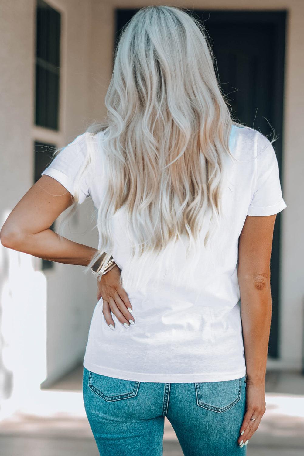 Letter Graphic Round Neck Short Sleeve T-Shirt BLUE ZONE PLANET