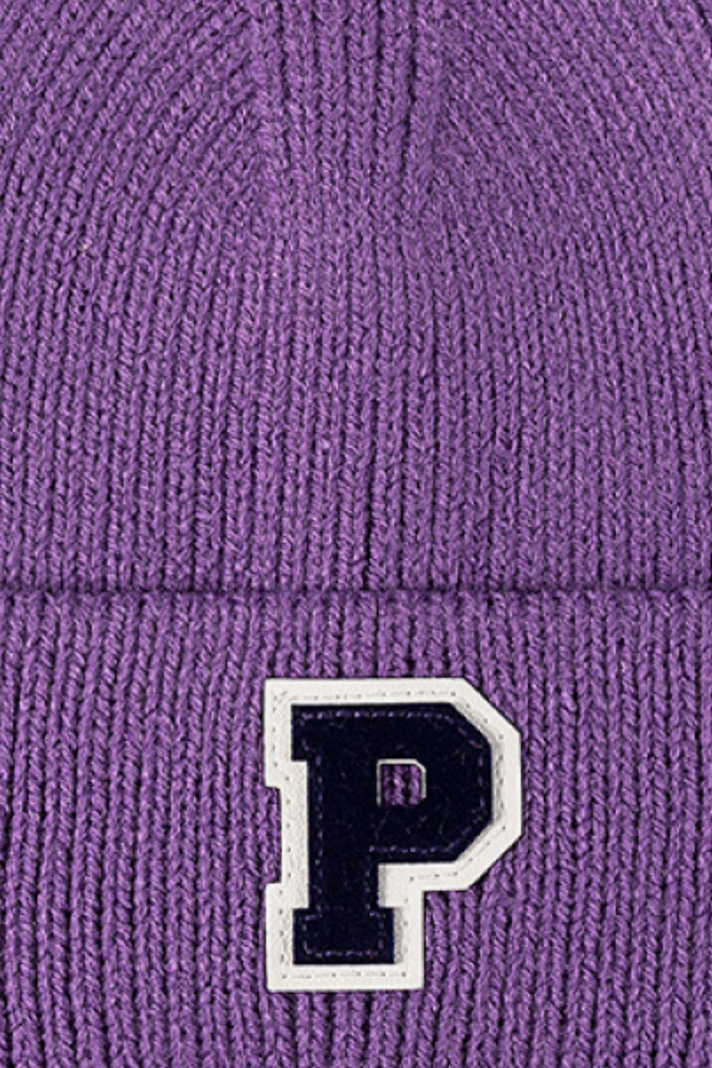 Letter Patch Cuffed Knit Beanie BLUE ZONE PLANET