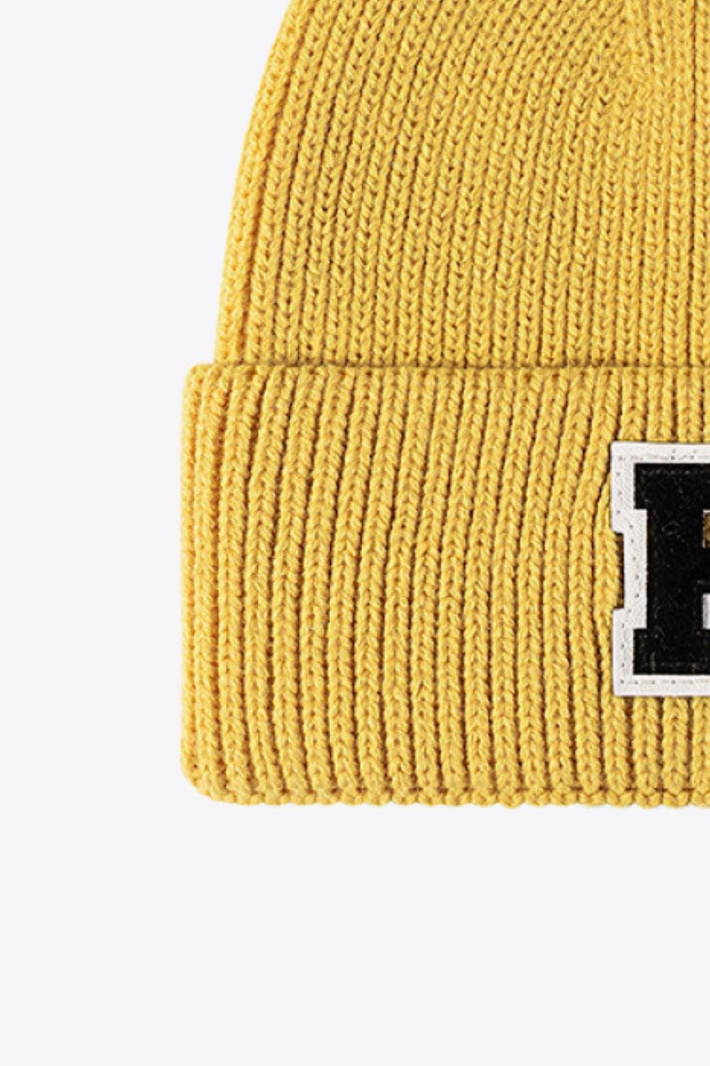 Letter Patch Cuffed Knit Beanie BLUE ZONE PLANET