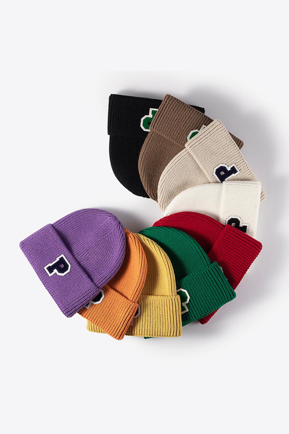 Letter Patch Cuffed Knit Beanie BLUE ZONE PLANET