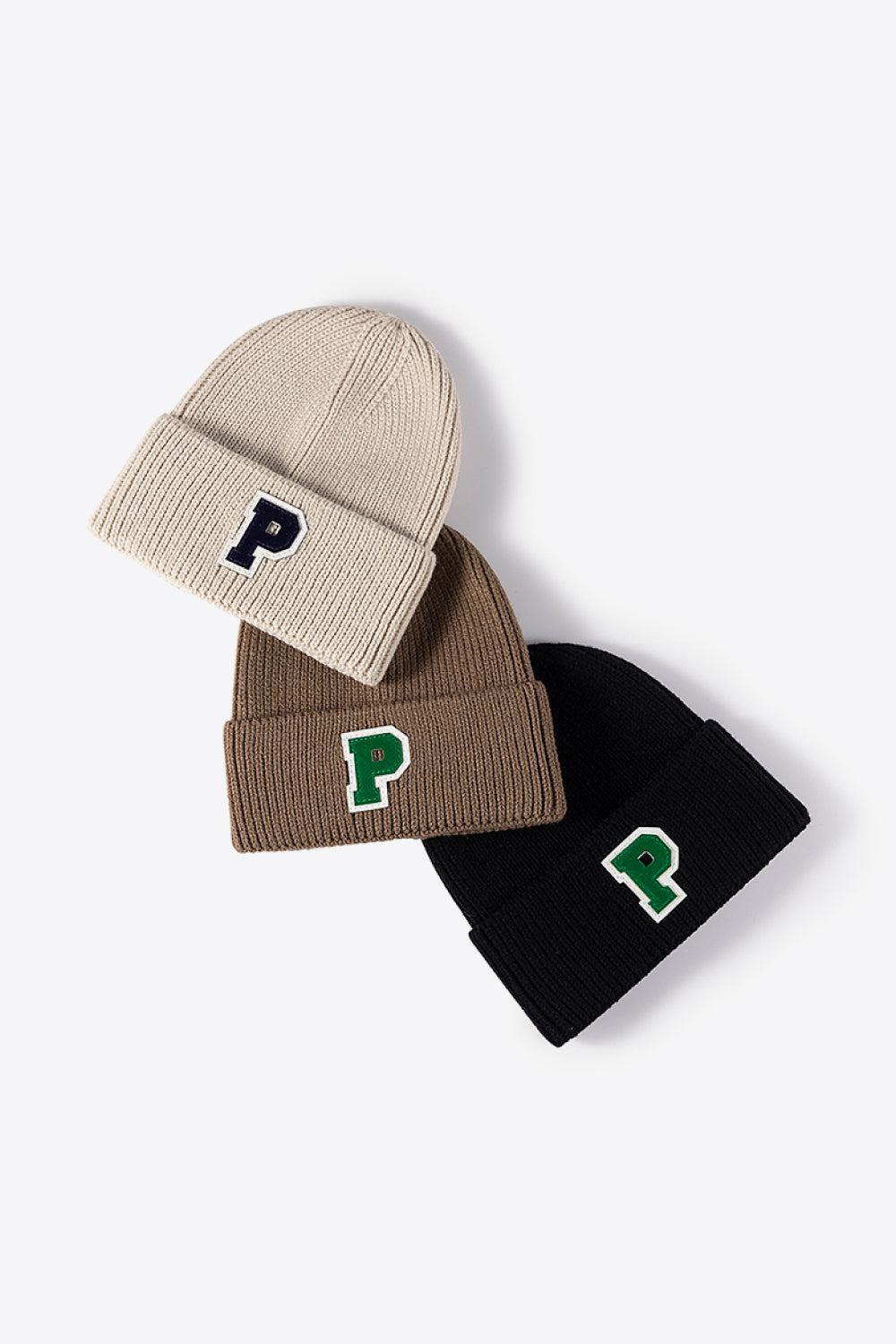Letter Patch Cuffed Knit Beanie BLUE ZONE PLANET
