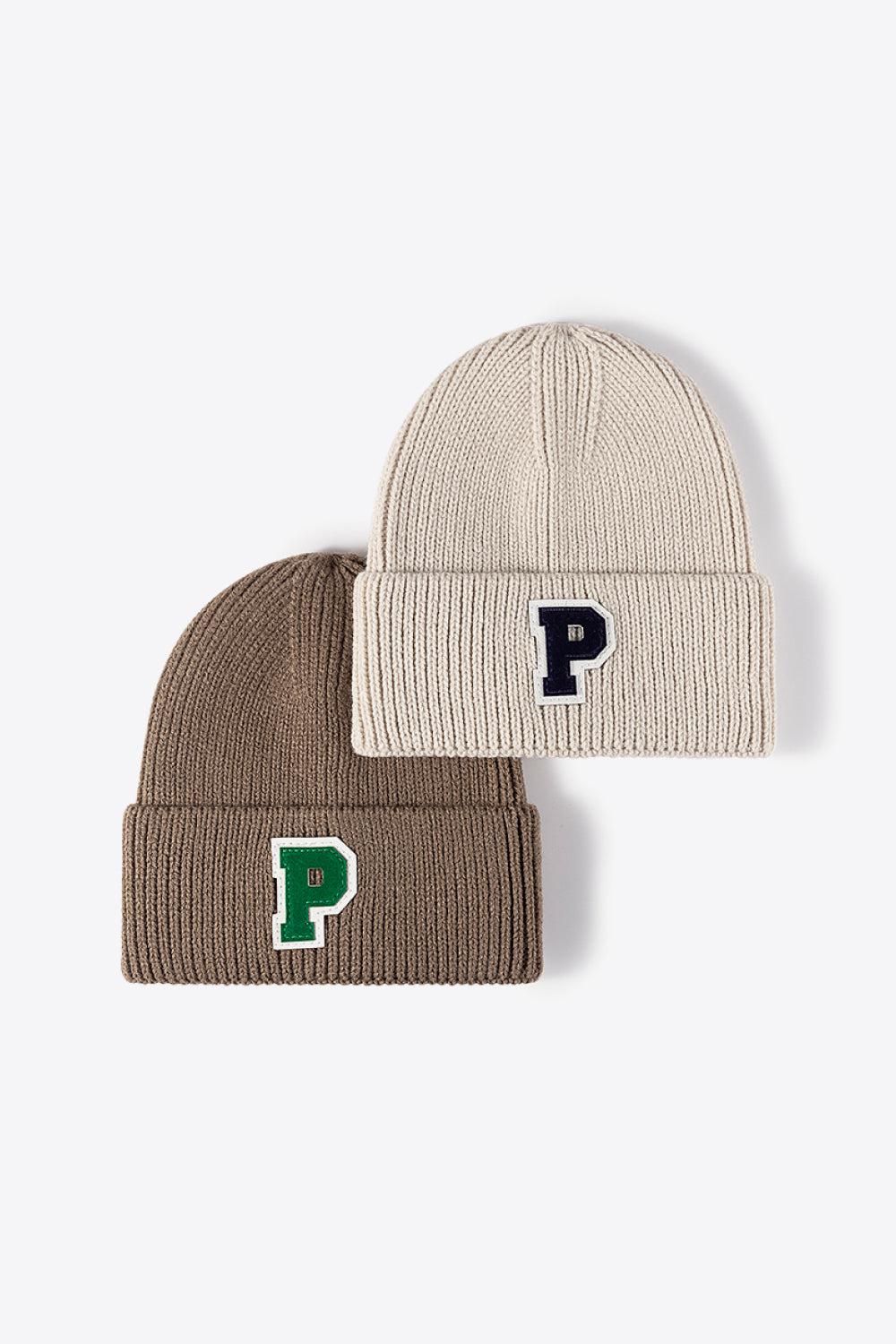 Letter Patch Cuffed Knit Beanie BLUE ZONE PLANET