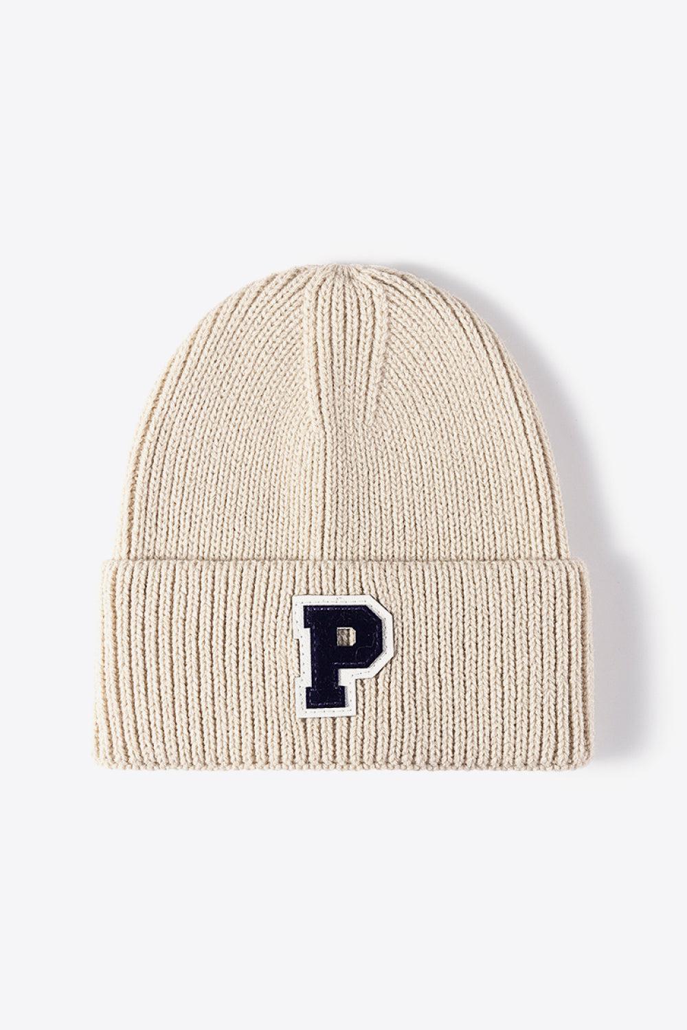 Letter Patch Cuffed Knit Beanie BLUE ZONE PLANET