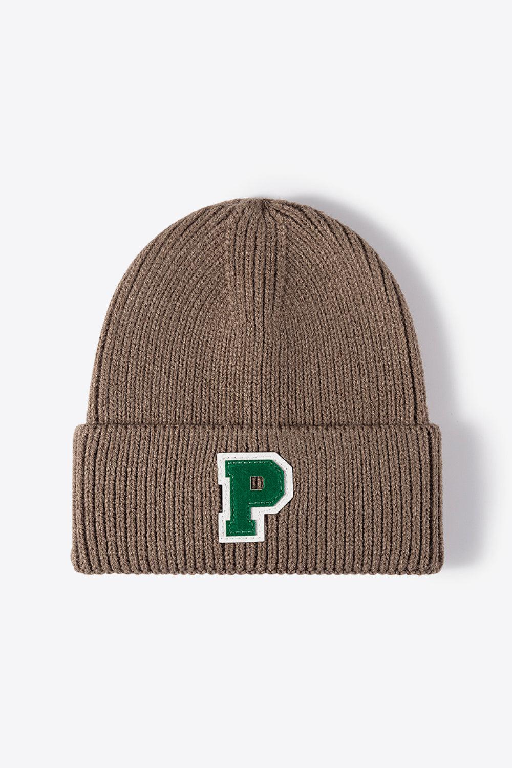 Letter Patch Cuffed Knit Beanie BLUE ZONE PLANET