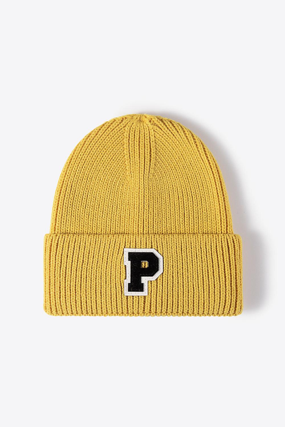 Letter Patch Cuffed Knit Beanie BLUE ZONE PLANET