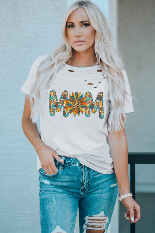 Letter Sunflower Graphic Distressed Tee BLUE ZONE PLANET