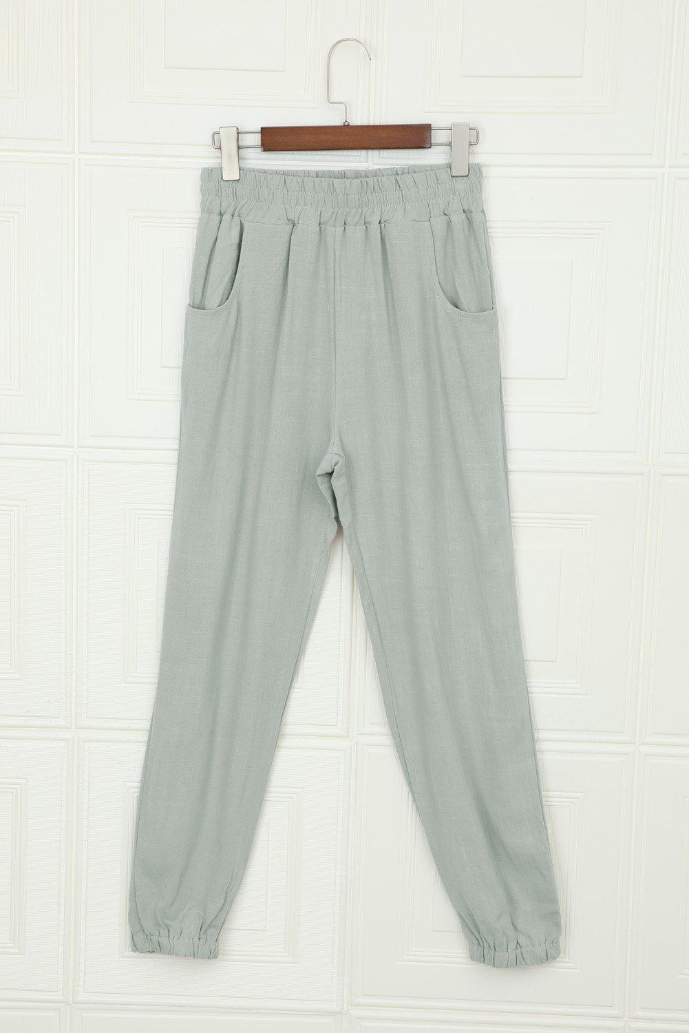 Linen Pocketed Elastic Waistband Joggers BLUE ZONE PLANET
