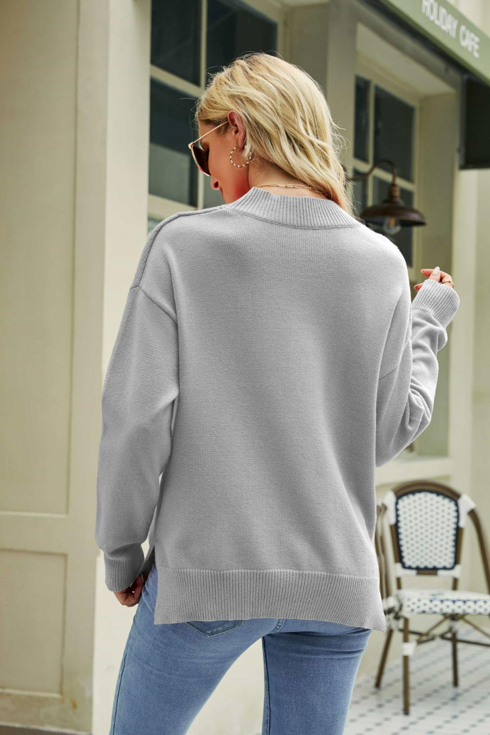 Lip Graphic Slit Dropped Shoulder Sweater BLUE ZONE PLANET