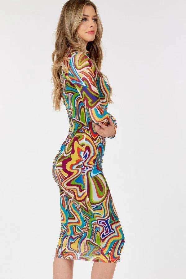 Long Sleeve Bodycon With Letter Print Blue Zone Planet