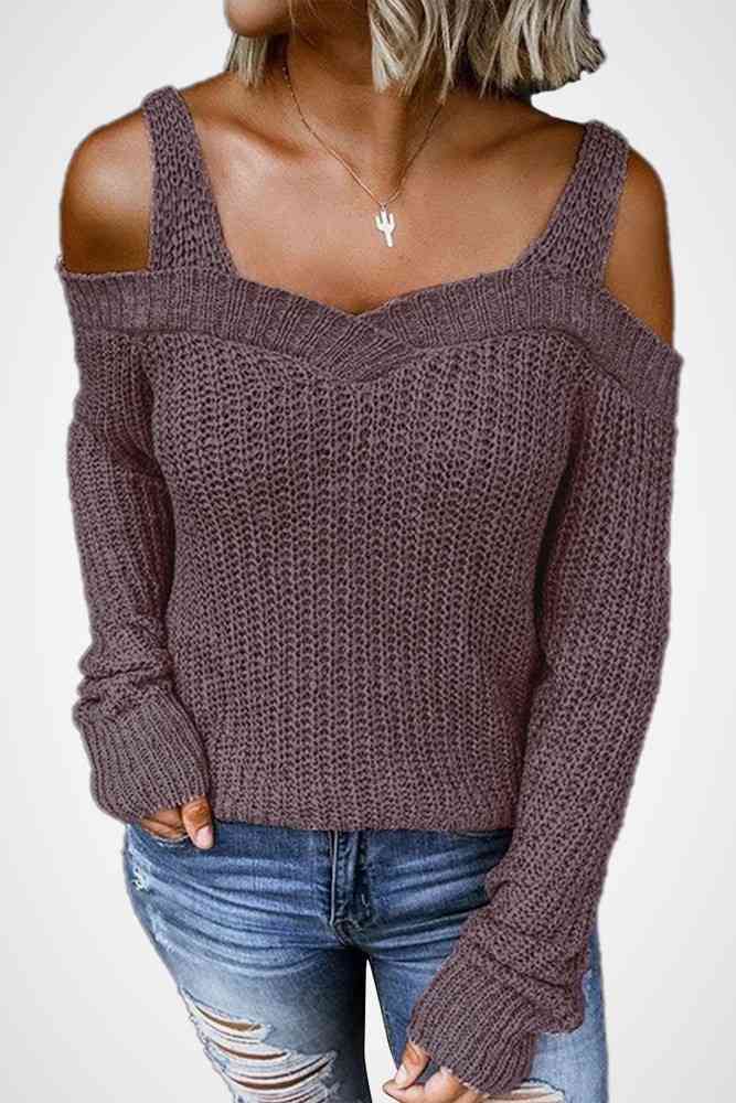 Long Sleeve Cold Shoulder Sweater BLUE ZONE PLANET