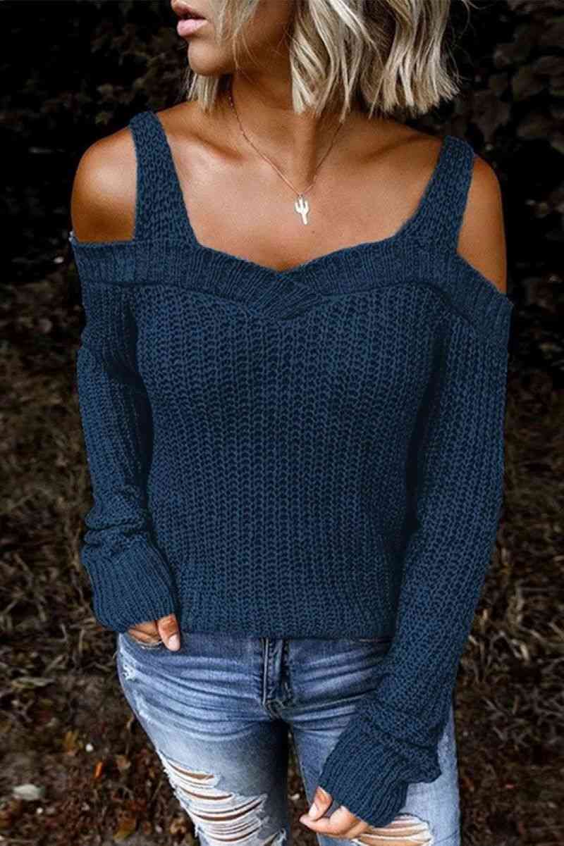 Long Sleeve Cold Shoulder Sweater BLUE ZONE PLANET