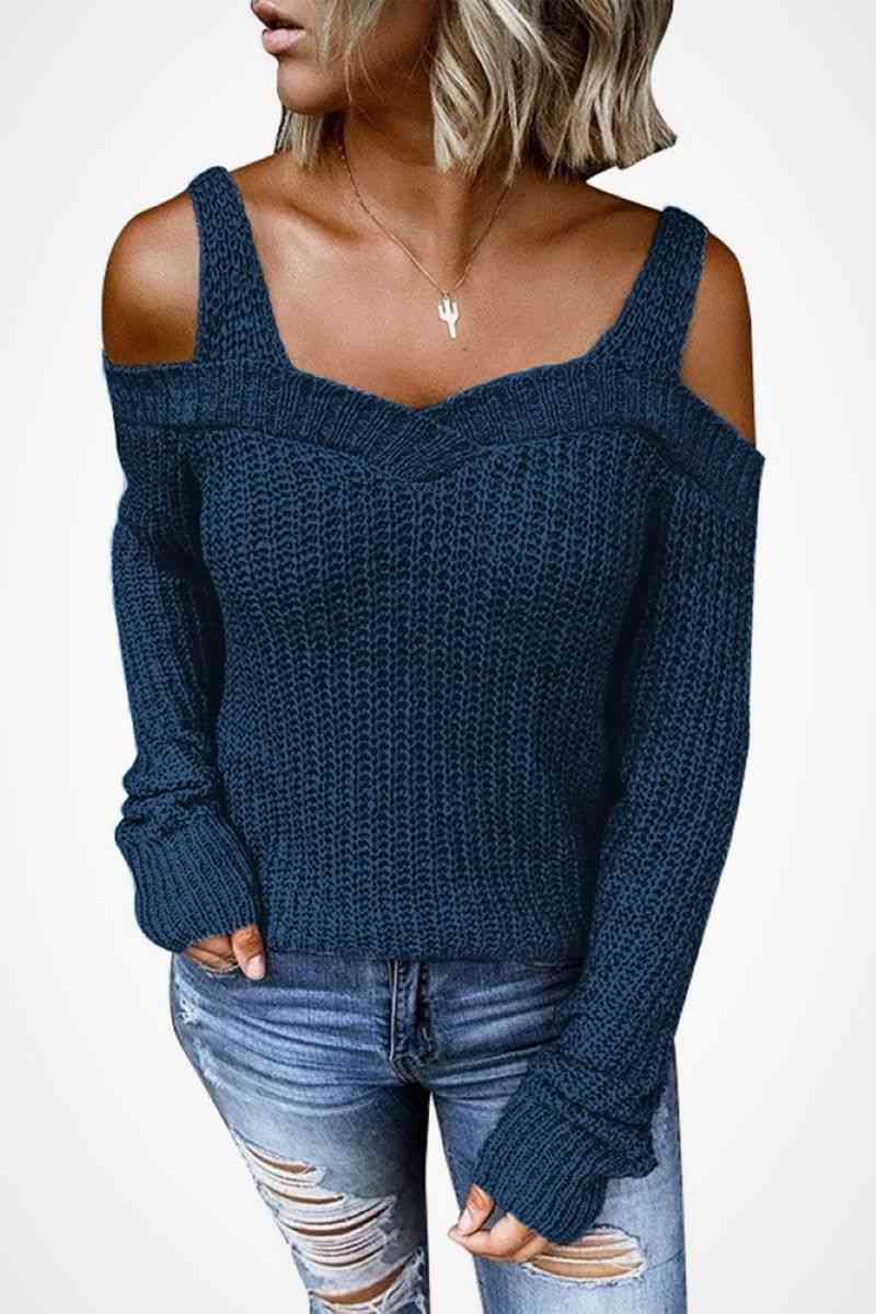 Long Sleeve Cold Shoulder Sweater BLUE ZONE PLANET