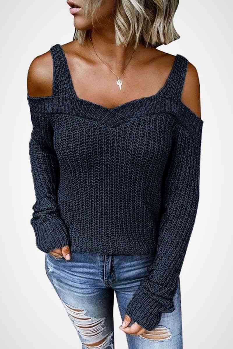 Long Sleeve Cold Shoulder Sweater BLUE ZONE PLANET