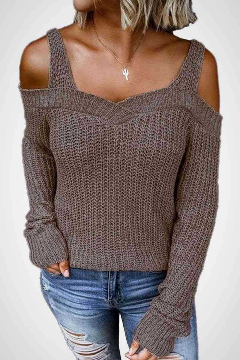 Long Sleeve Cold Shoulder Sweater BLUE ZONE PLANET