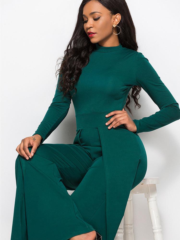 Long Sleeve Mock Neck Wide Leg Jumpsuit BLUE ZONE PLANET