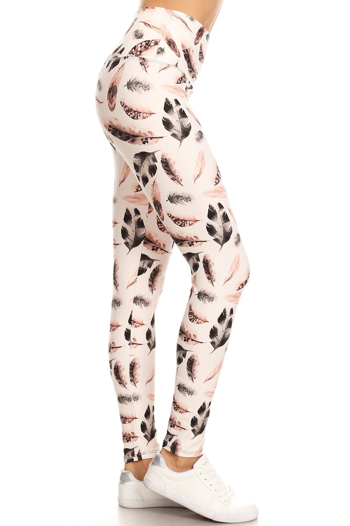 Long Yoga Style Banded Lined Leaf Printed Knit Legging With High Waist Blue Zone Planet