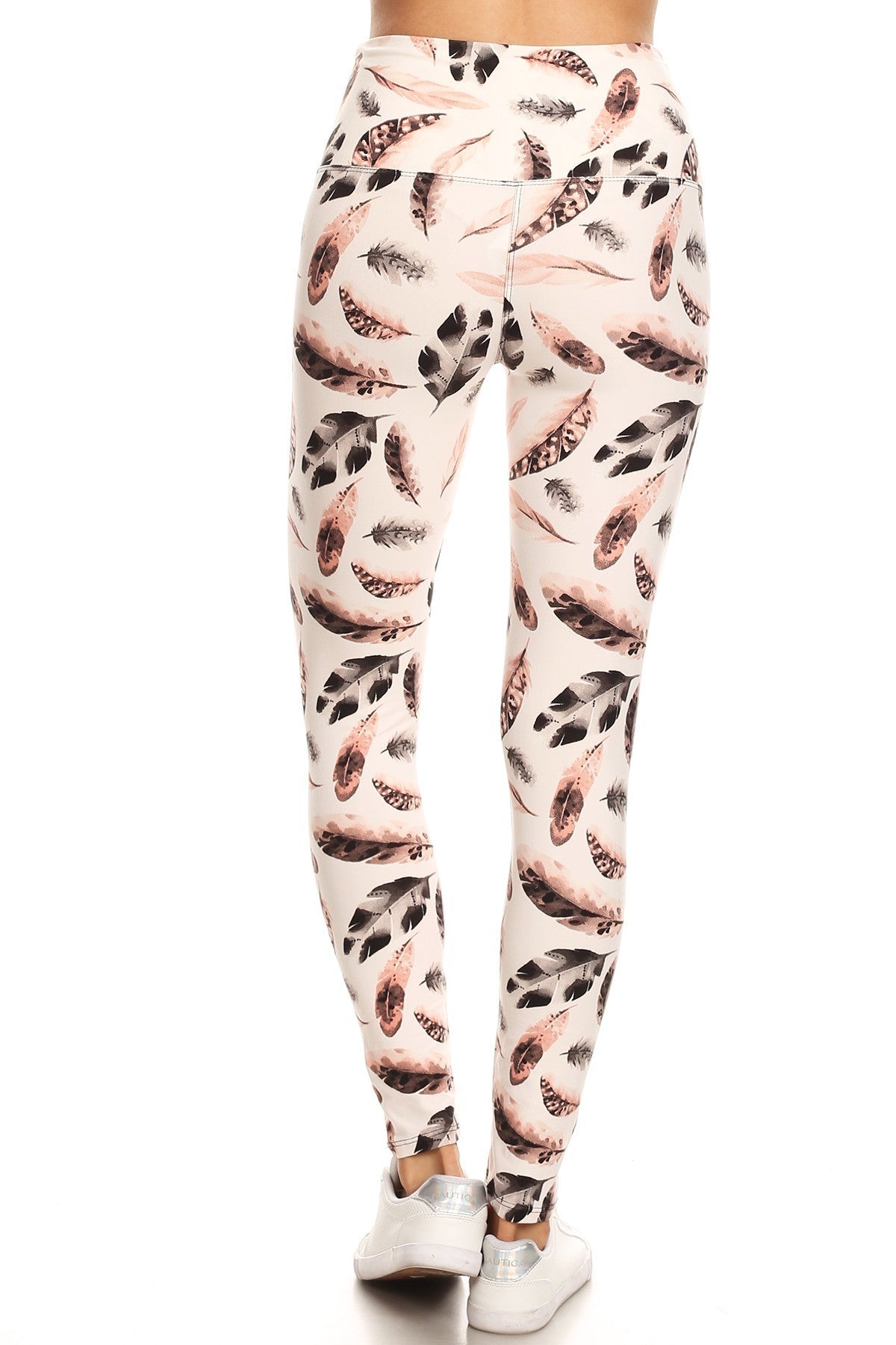 Long Yoga Style Banded Lined Leaf Printed Knit Legging With High Waist Blue Zone Planet