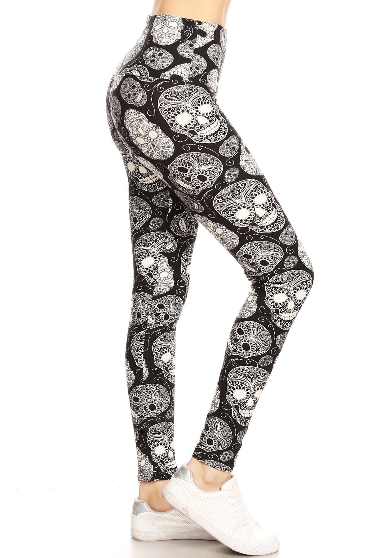 Long Yoga Style Banded Lined Skull Printed Knit Legging With High Waist Blue Zone Planet