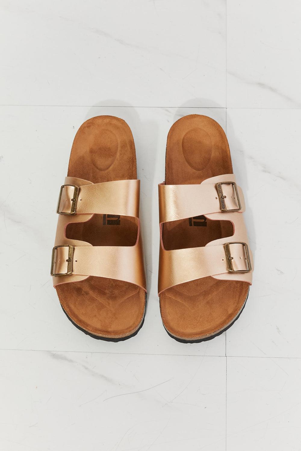 MMShoes Best Life Double-Banded Slide Sandal in Gold BLUE ZONE PLANET