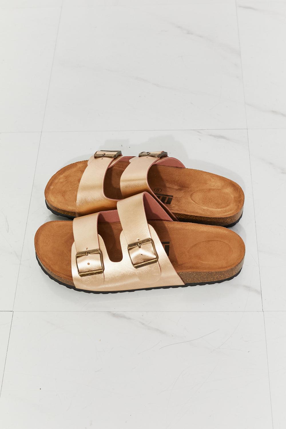 MMShoes Best Life Double-Banded Slide Sandal in Gold BLUE ZONE PLANET